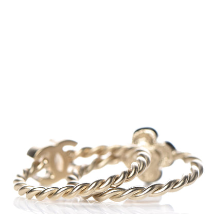 Chanel Enamel Camellia CC Ring Set of 2 4.5 5.5 Gold Black 3 of 5