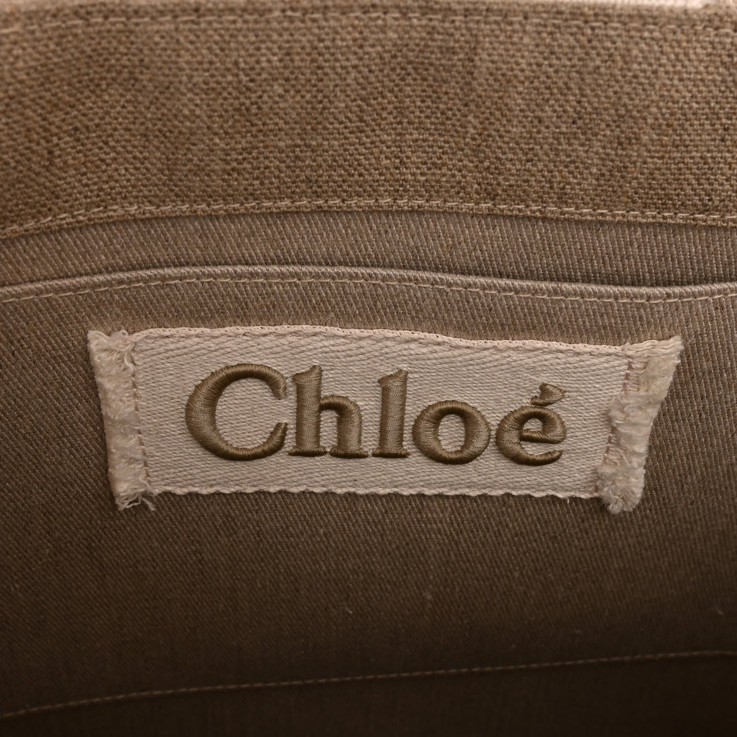 Chloe Cotton Canvas Calfskin Large Woody Logo Ribbon Tote Sand 7 of 9