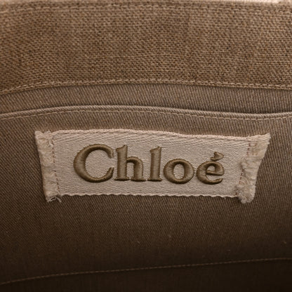 Chloe Cotton Canvas Calfskin Large Woody Logo Ribbon Tote Sand 7 of 9