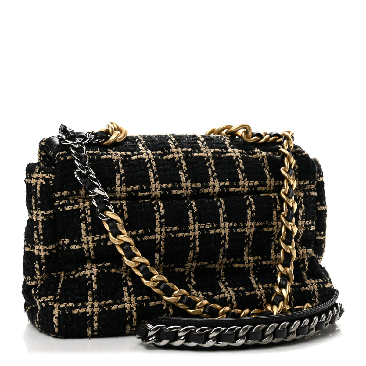 Chanel Tweed Quilted Medium Chanel 19 Flap Black Beige 3 of 13
