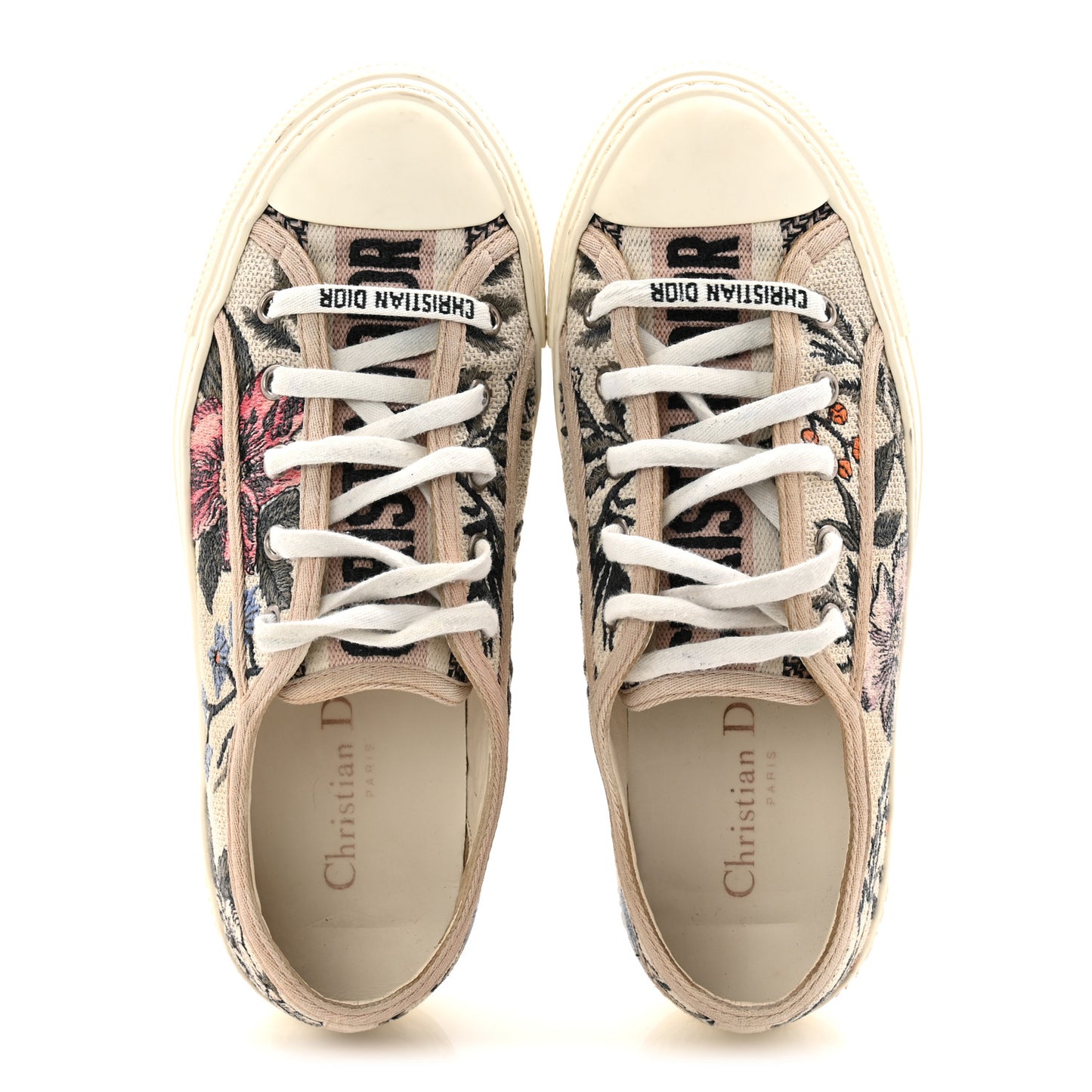 Canvas Floral Embroidered Womens Walk'N'Dior Low Top Sneakers 37.5 Multicolor