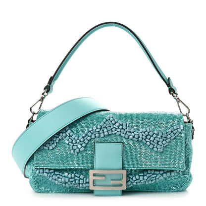 Fendi Rolling Stone Vitello Seta Bead Embroidered Re-Edition Baguette Spring Turquoise 1 of 9