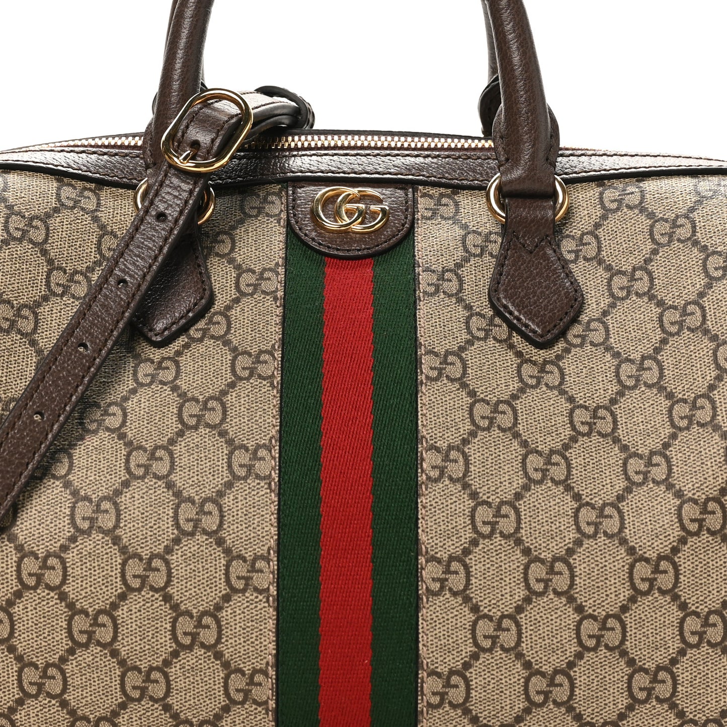 GG Supreme Monogram Web Medium Ophidia Top Handle Bag Beige Ebony