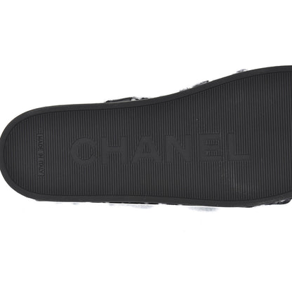 Chanel Cord Lambskin Quilted Logo Sandals 39 Black White 7 of 10