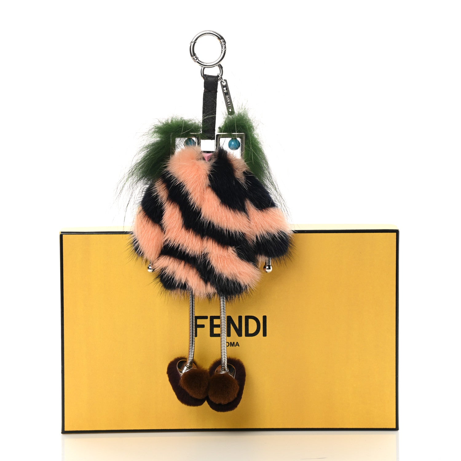 Fendi Calfskin Mink Fox Fur Witches Charm Pink Black 5 of 5