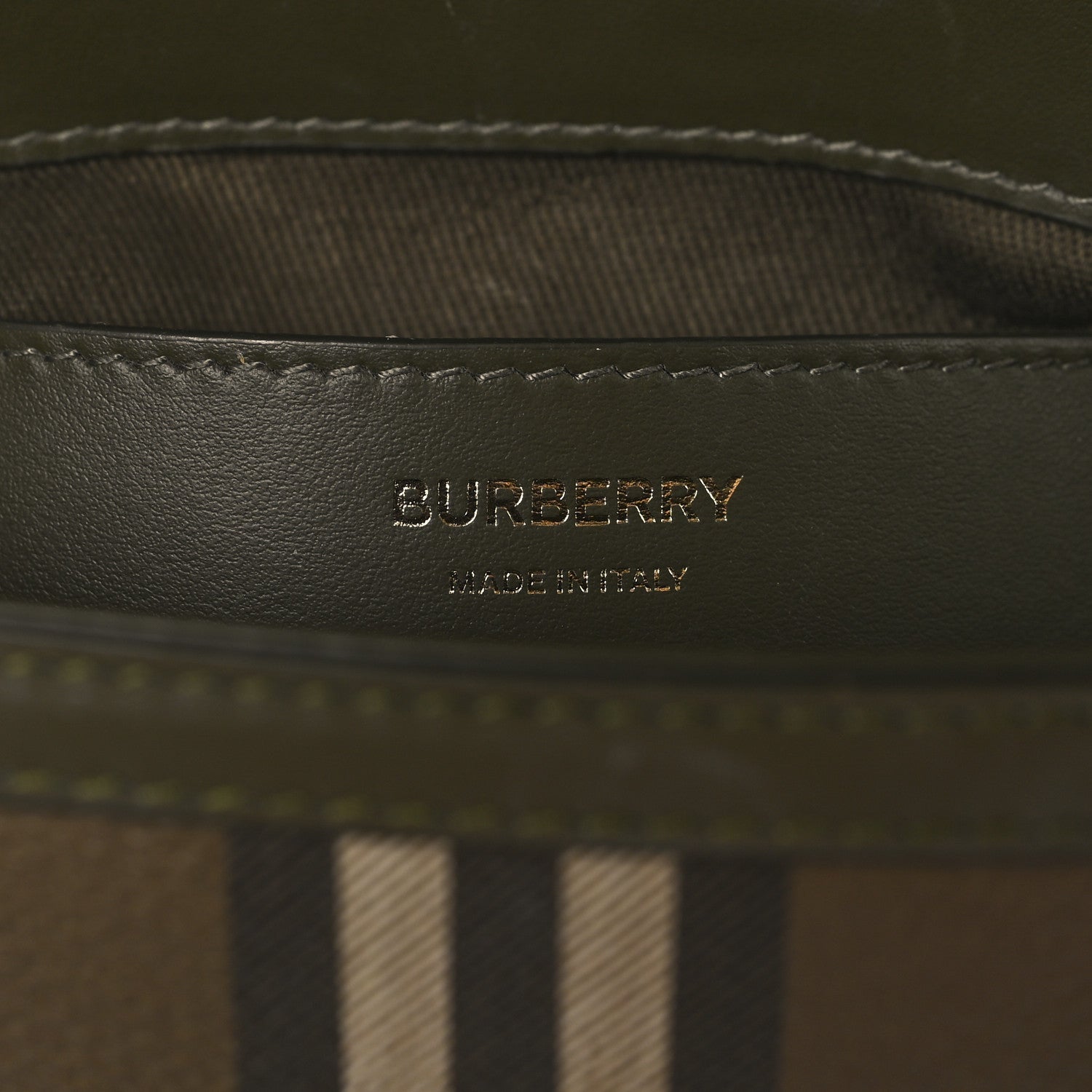 Burberry Coated Canvas Calfskin Vintage Check Note Top Handle Shoulder Bag Olive Green 6 of 11