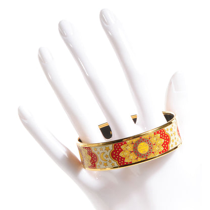 Hermes Enamel Printed Sun Moon Stars Wide Bracelet Red 65 7 of 10