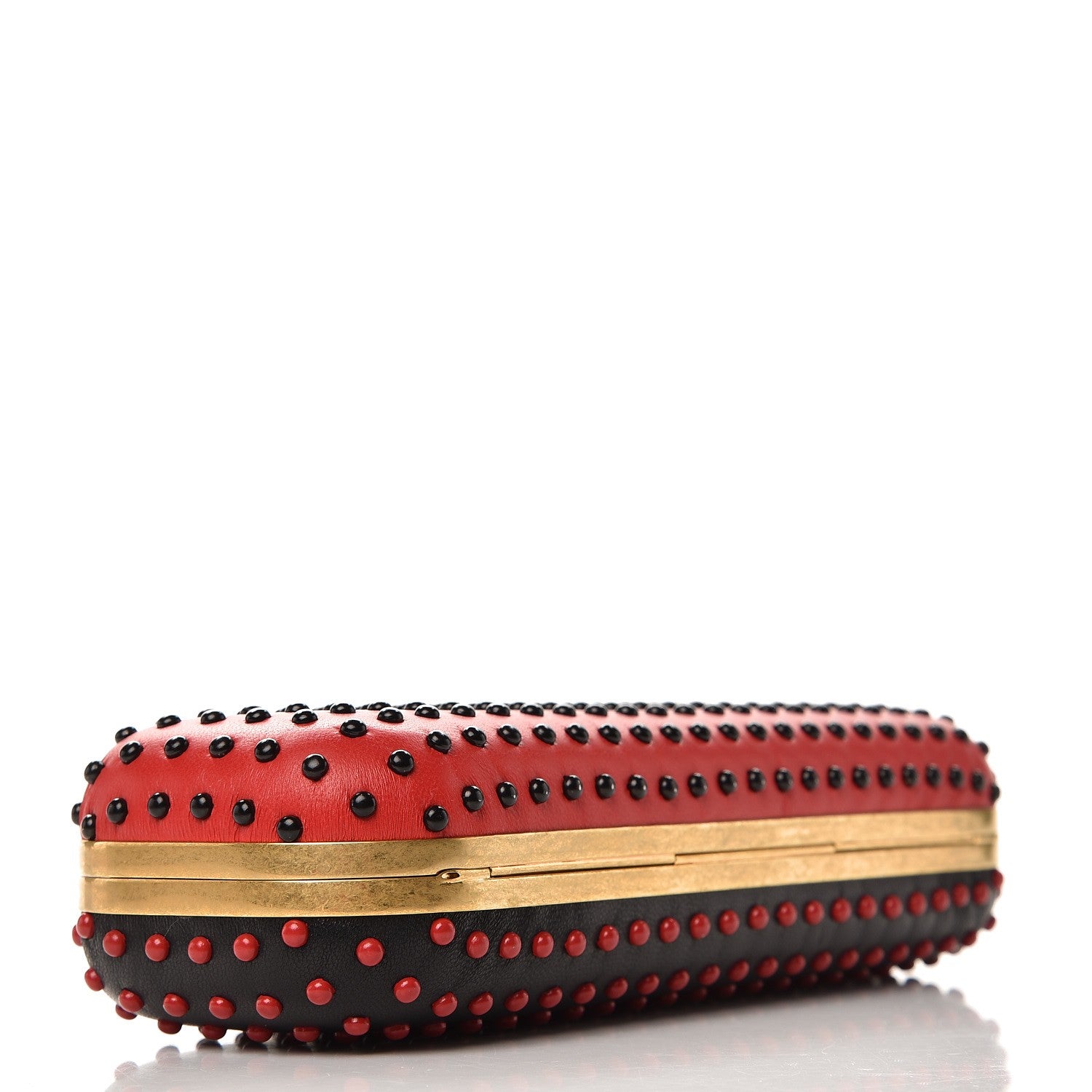 Alexander McQueen Nappa Bi-Color Twin Skull Box Clutch Black Red 4 of 7