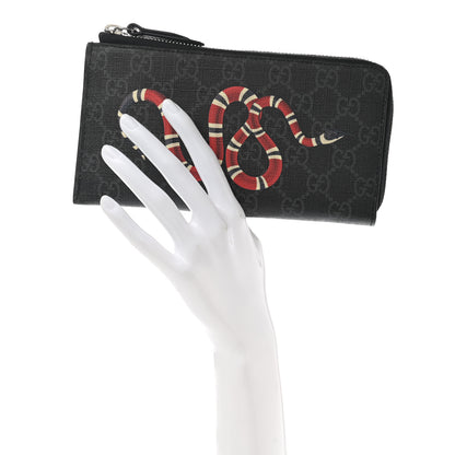 Gucci GG Supreme Monogram Kingsnake Zip Around Wallet Black Grey 2 of 8