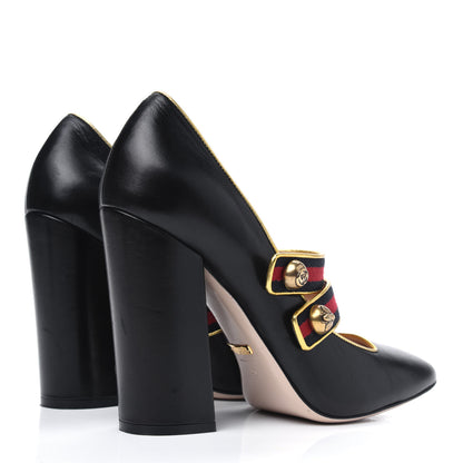 Gucci Calfskin Carly Mary Jane Web Pumps 40 Black 4 of 17