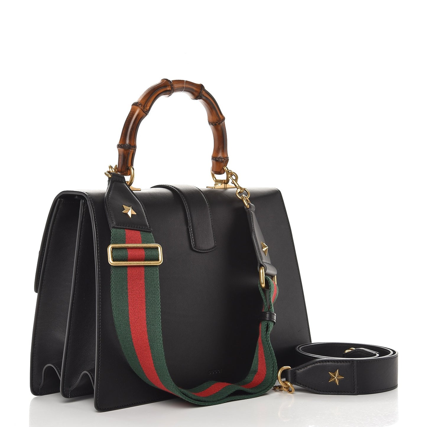 Calfskin Bamboo Web Large Dionysus Top Handle Bag Black Bright Evergreen Hibiscus Red