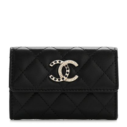 Chanel Lambskin Pearl Enamel Quilted Flap Card Holder Black 1 of 8