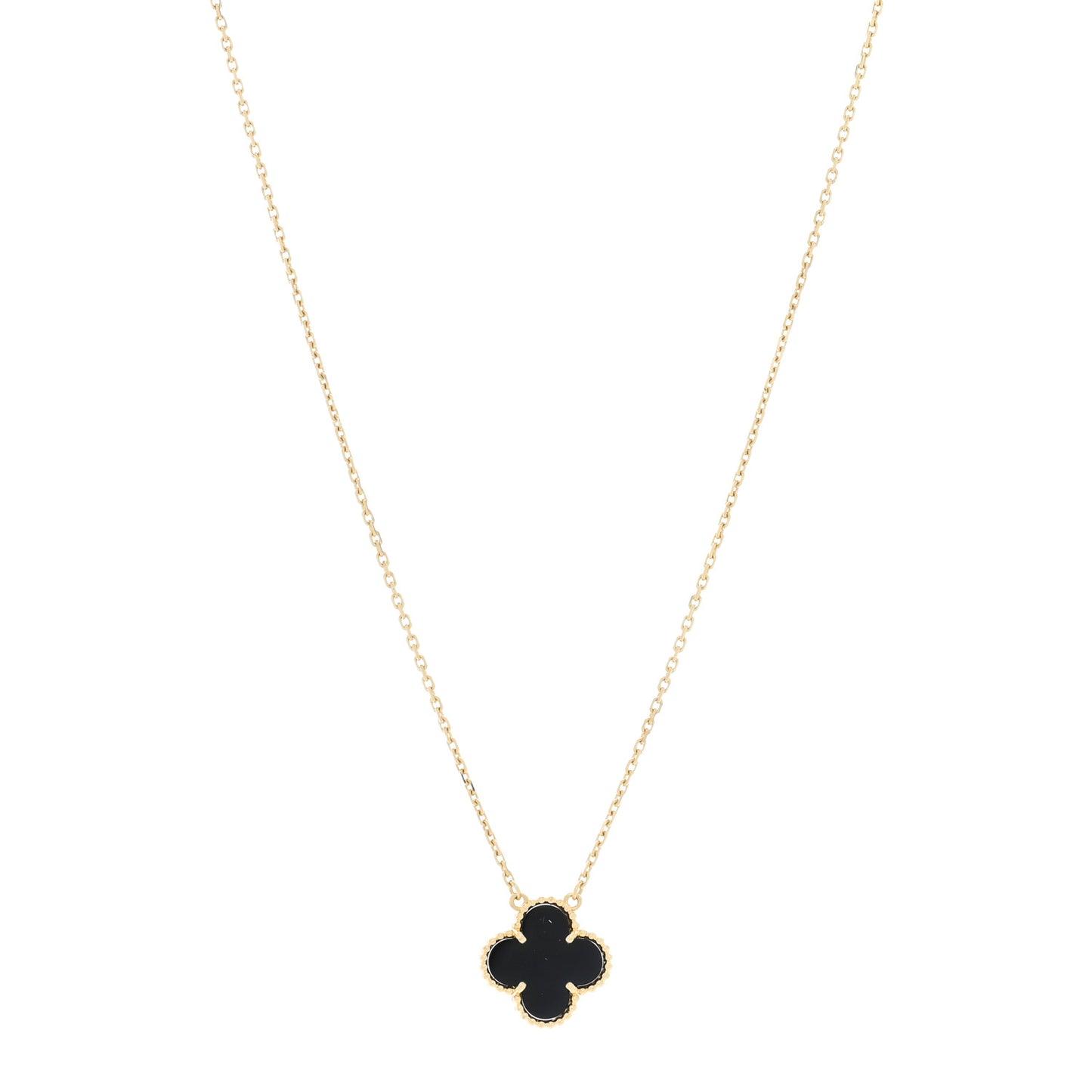 18K Yellow Gold Black Onyx Vintage Alhambra Pendant Necklace
