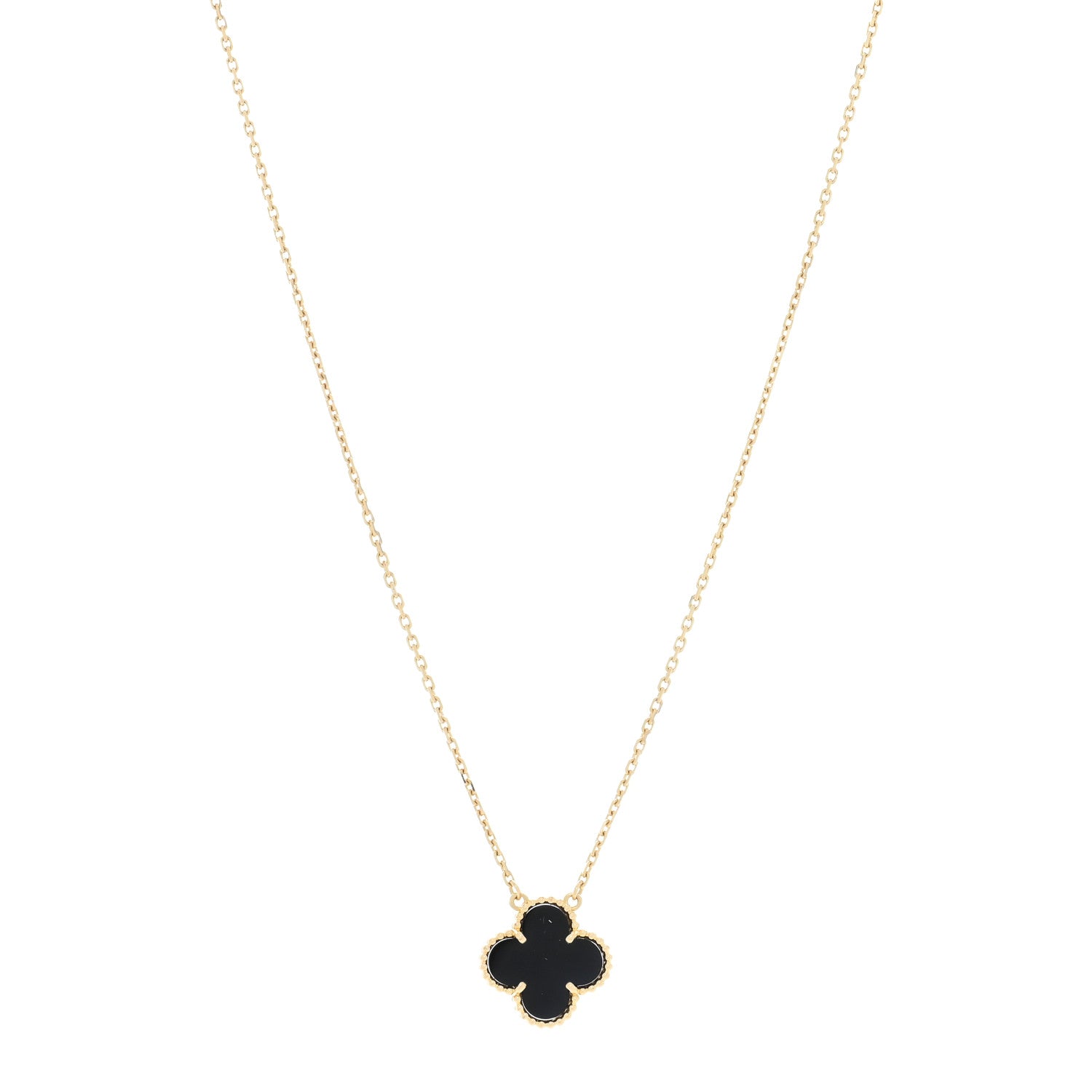 Van Cleef & Arpels 18K Yellow Gold Black Onyx Vintage Alhambra Pendant Necklace 1 of 4