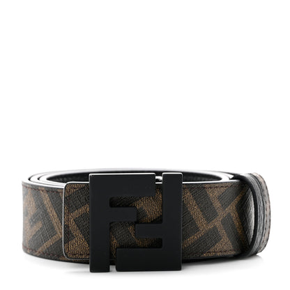 Fendi Cuoio Romano Glazed Fabric Enamel FF 1974 Reversible Belt 85 34 Black Tobacco 1 of 9