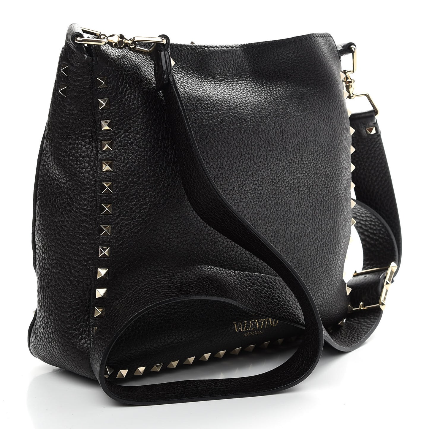 Pebbled Calfskin Small Rockstud Flip-Lock Messenger Bag Black