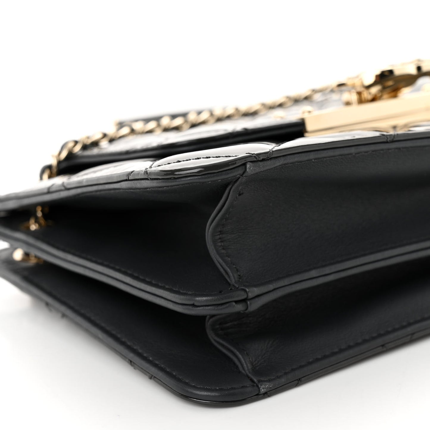 Patent Golden Class Accordion Flap Bag Dark Grey