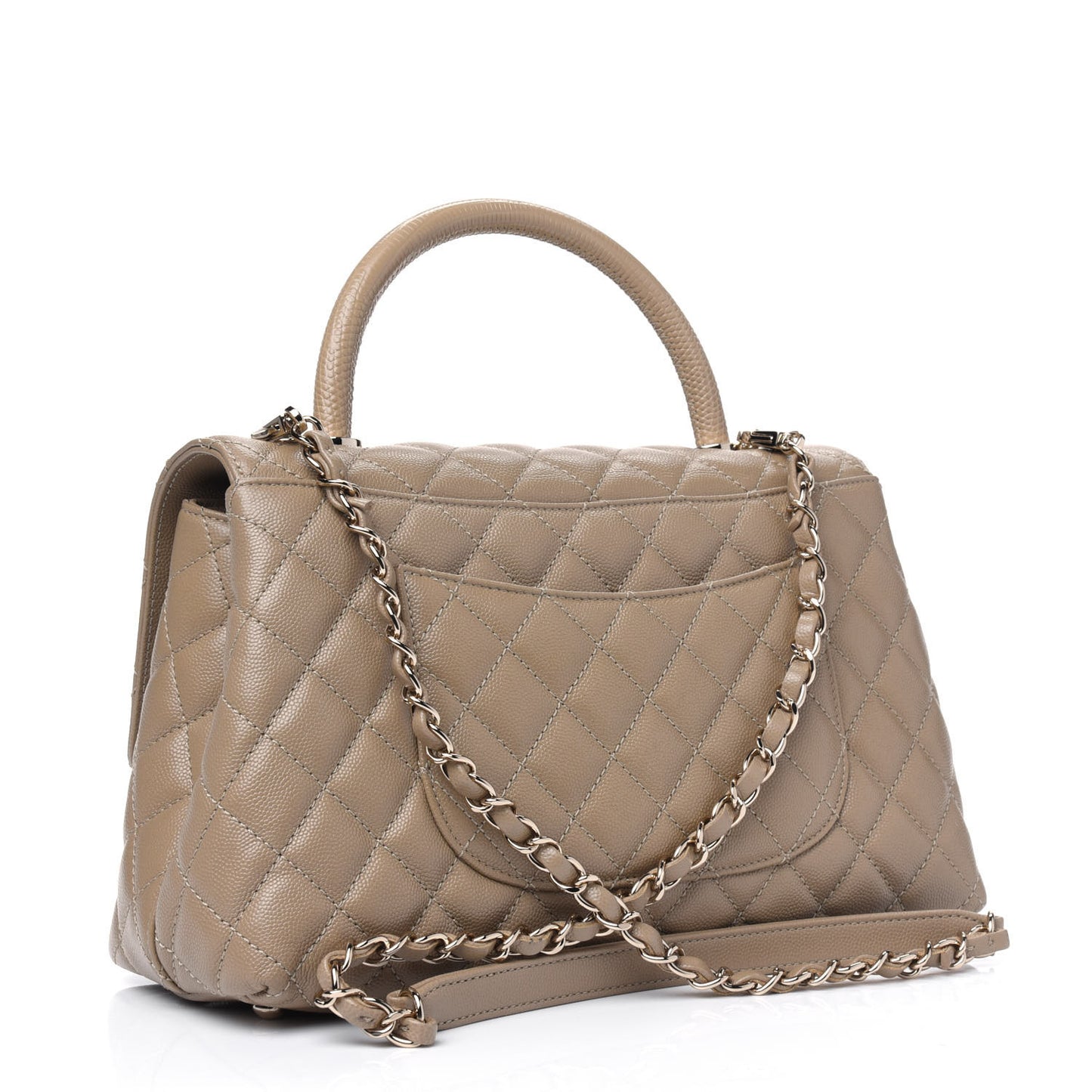 Caviar Lizard Embossed Quilted Small Coco Handle Flap Dark Beige