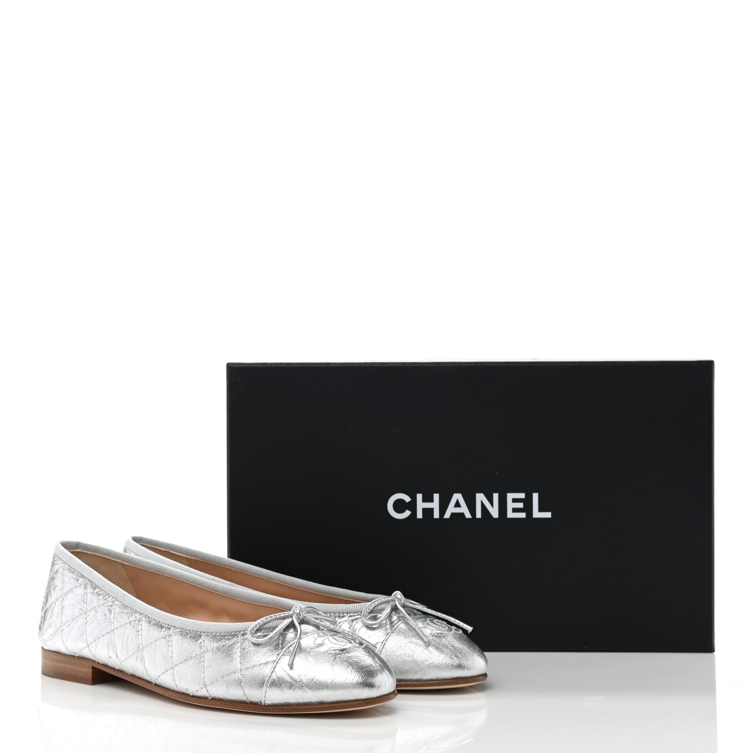 Chanel Metallic Aged Calfskin Quilted Cap Toe Ballerina Flats 37 Silver 9 of 9