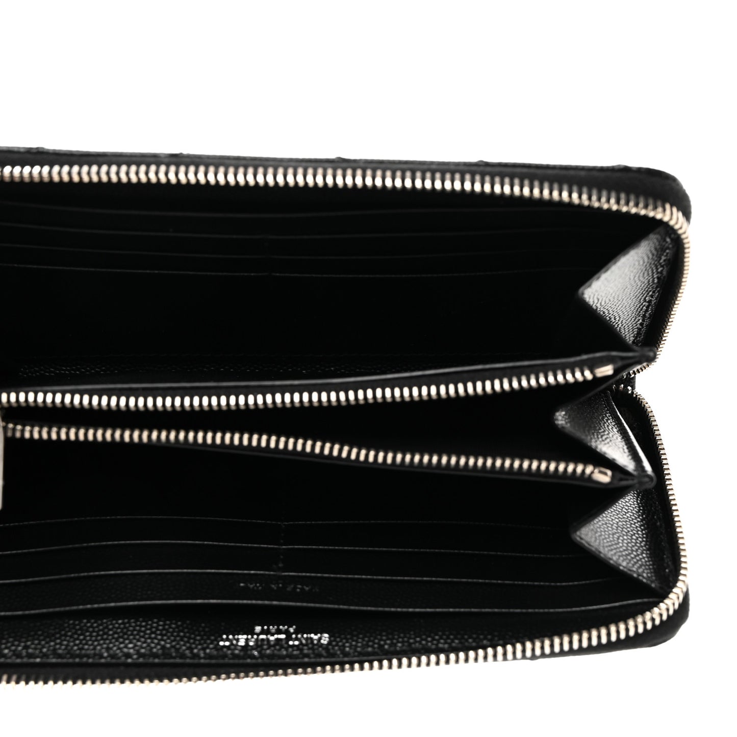 SAINT LAURENT Grain De Poudre Matelasse Chevron Monogram Zip Around Wallet Black