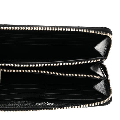 Saint Laurent SAINT LAURENT Grain De Poudre Matelasse Chevron Monogram Zip Around Wallet Black 5 of 7