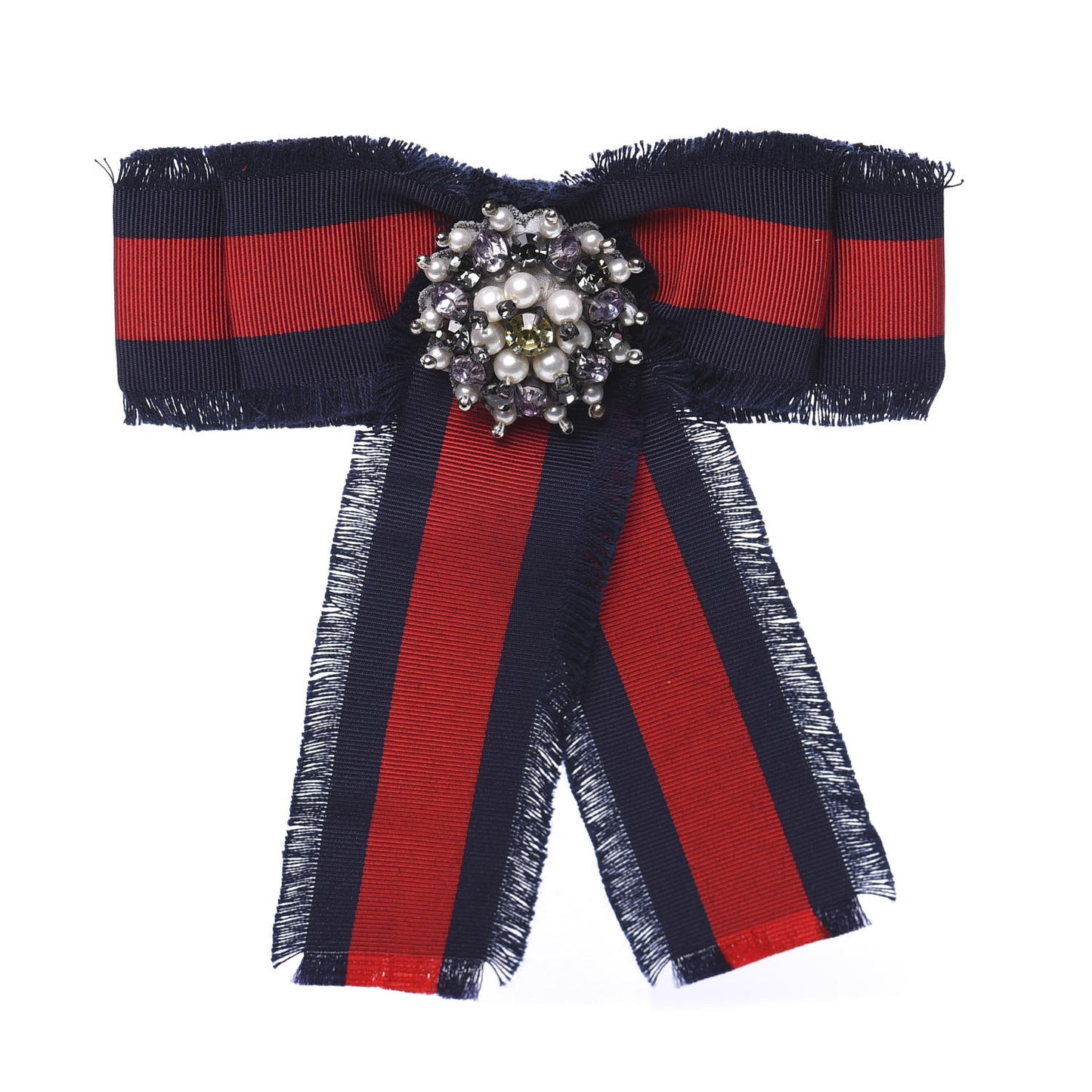Grosgrain Web Crystal Bow Brooch Blue Red