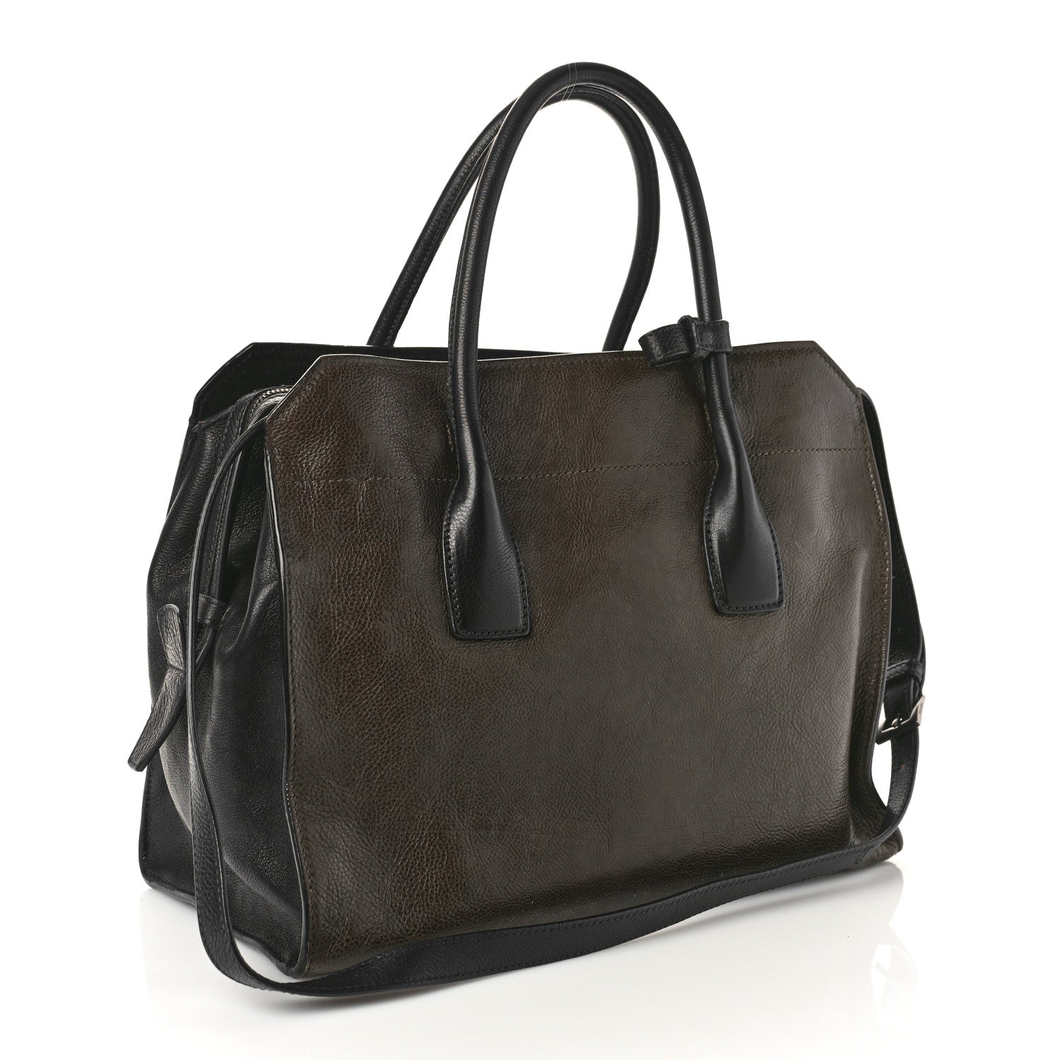 Prada Glace Calfskin Zip Tote Moro Black 3 of 12