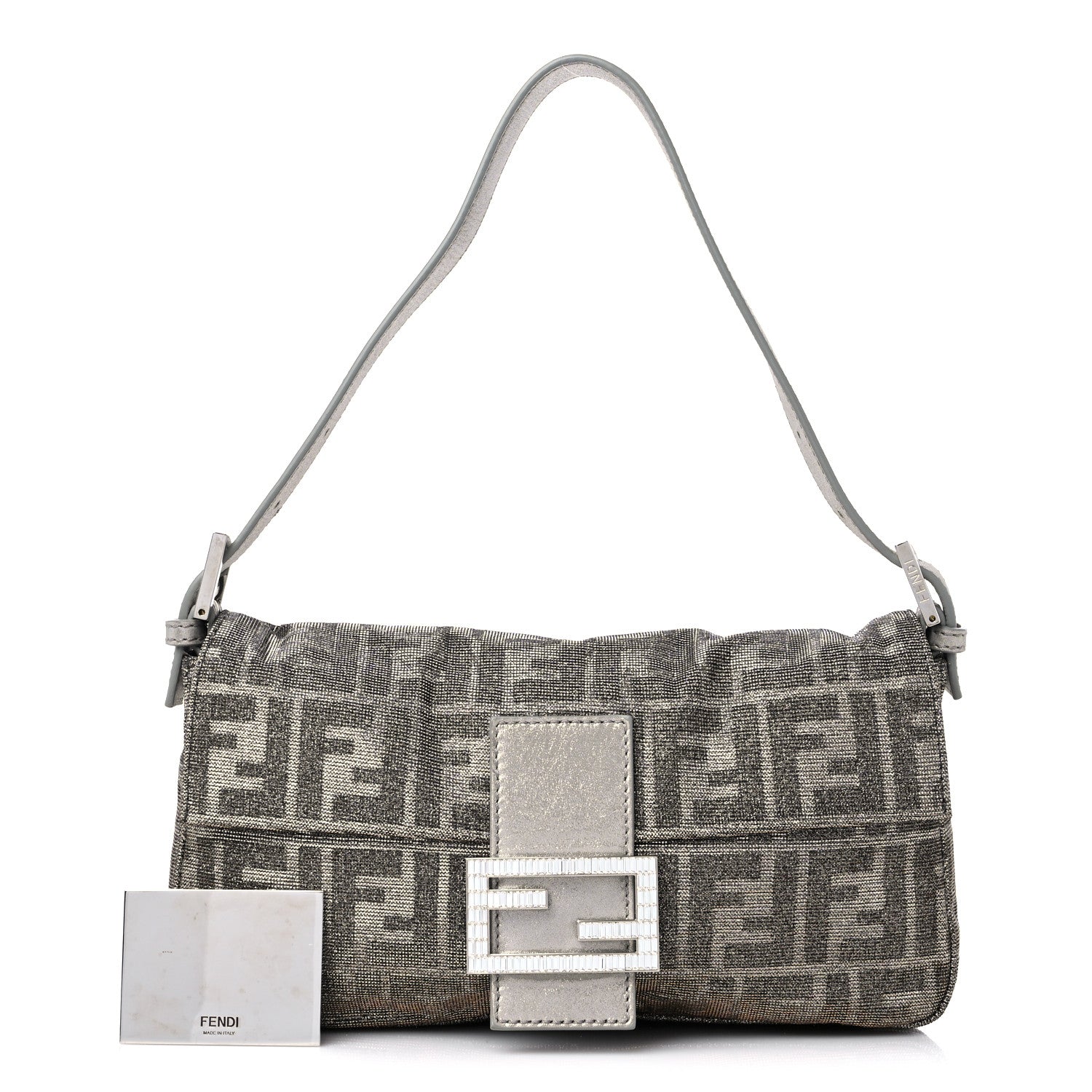 Fendi Metallic Lurex Zucca Vitello Baguette Oro Argento 1 of 8