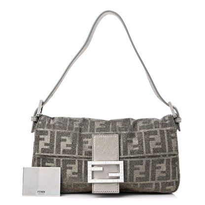Fendi Metallic Lurex Zucca Vitello Baguette Oro Argento 1 of 8