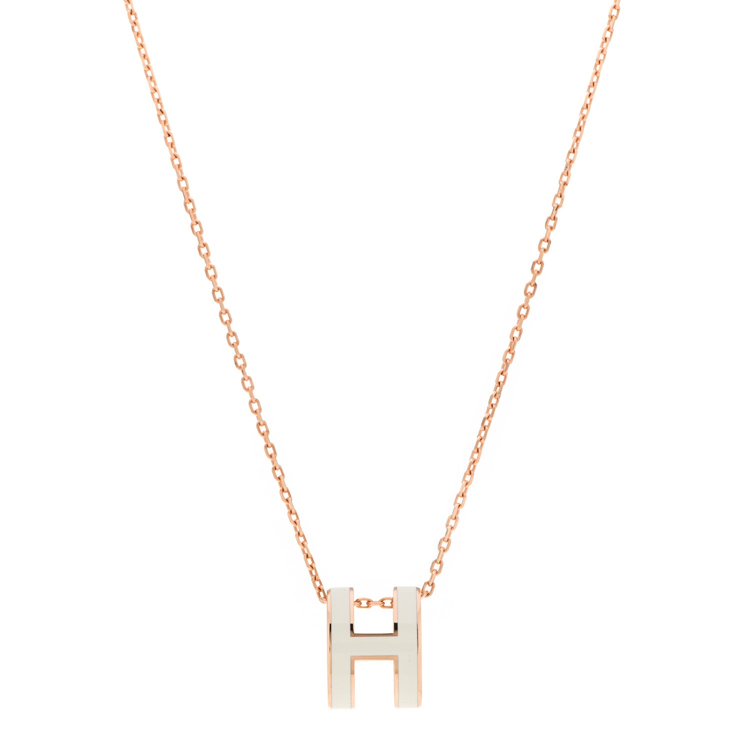 Hermes Lacquered Rose Gold Pop H Pendant Necklace White 1 of 6