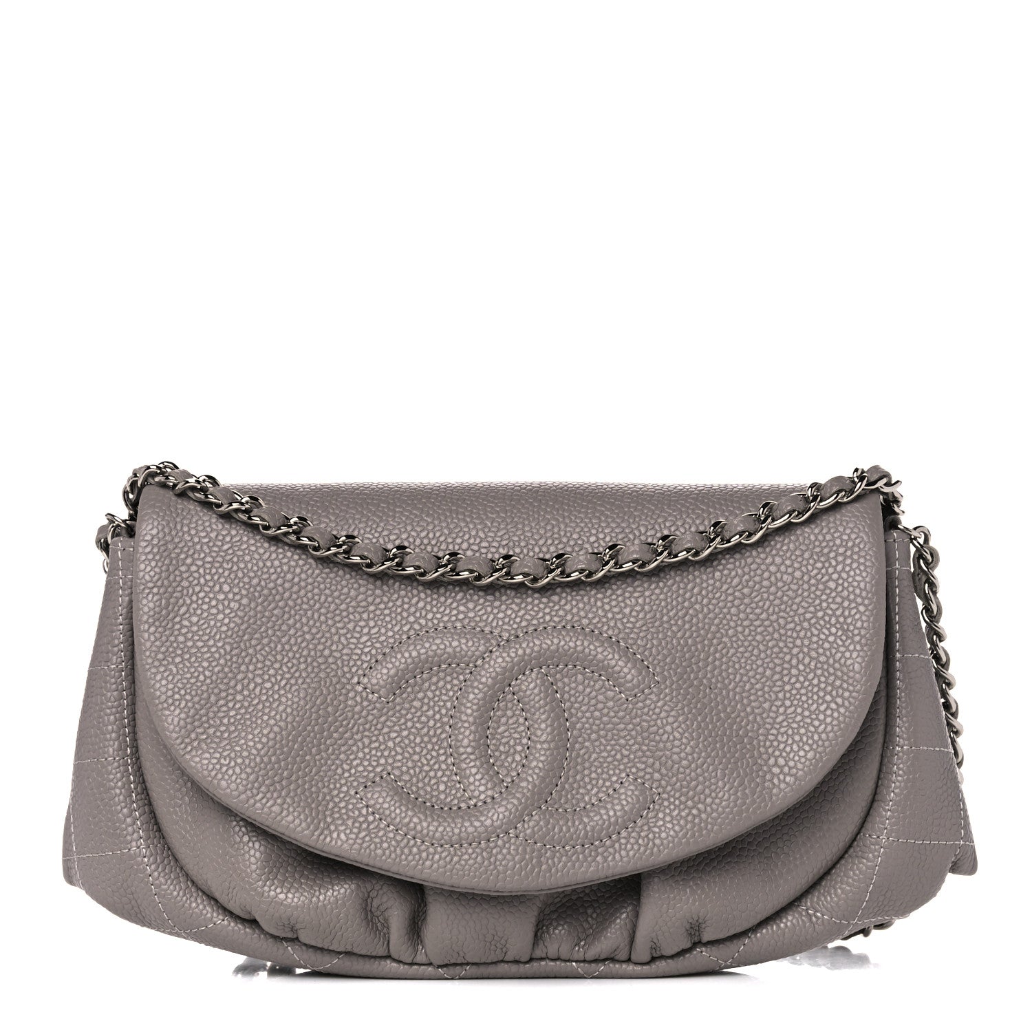 Chanel Caviar Half Moon Wallet On Chain WOC Light Grey 1 of 12