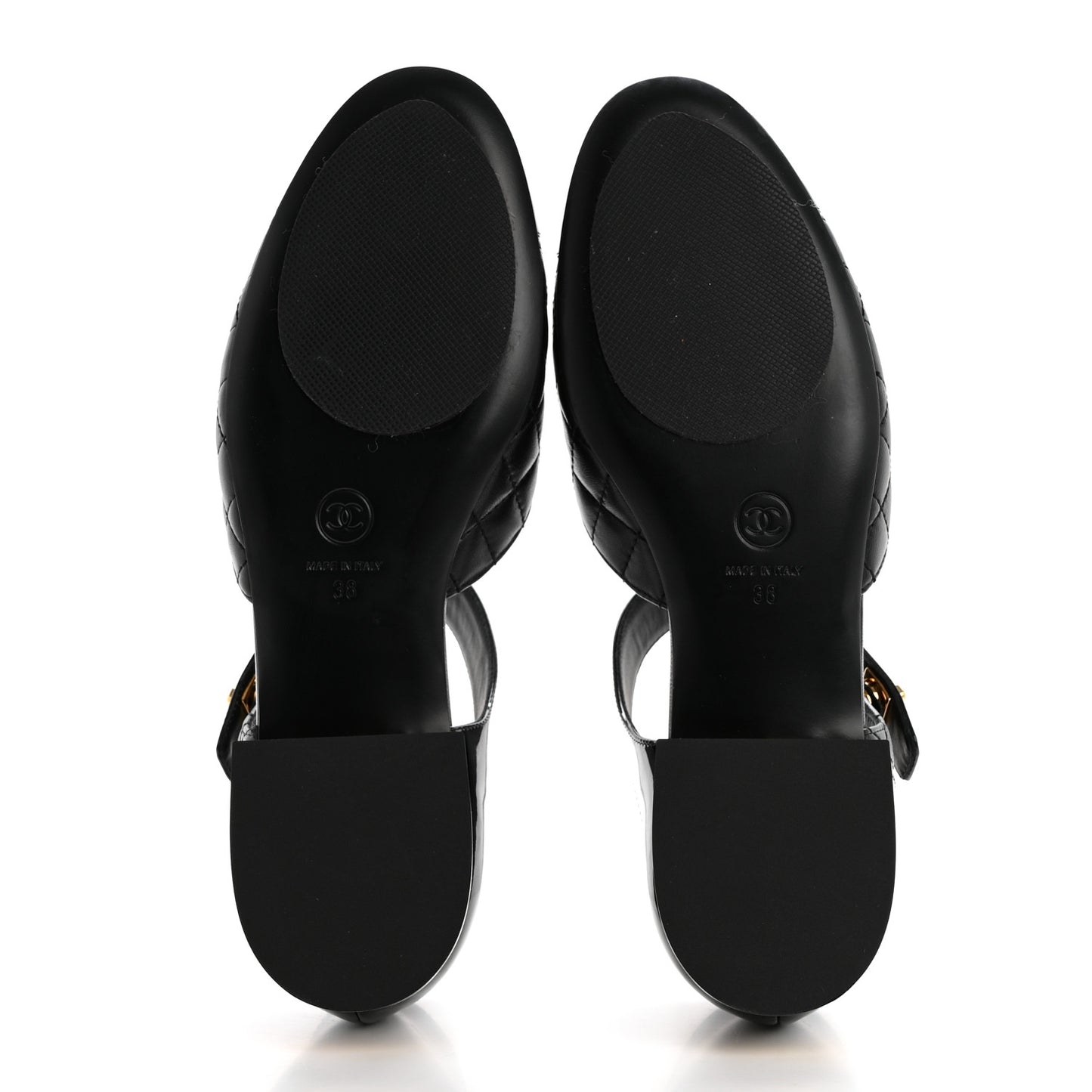 Patent Lambskin Quilted Cap Toe Ballerina Flats 38 Black