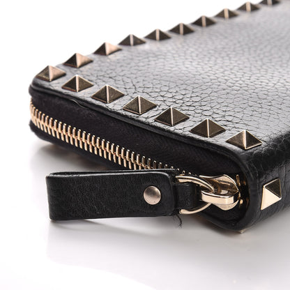 Valentino Garavani Pebbled Calfskin Rockstud Zip Around Wallet Black 9 of 9