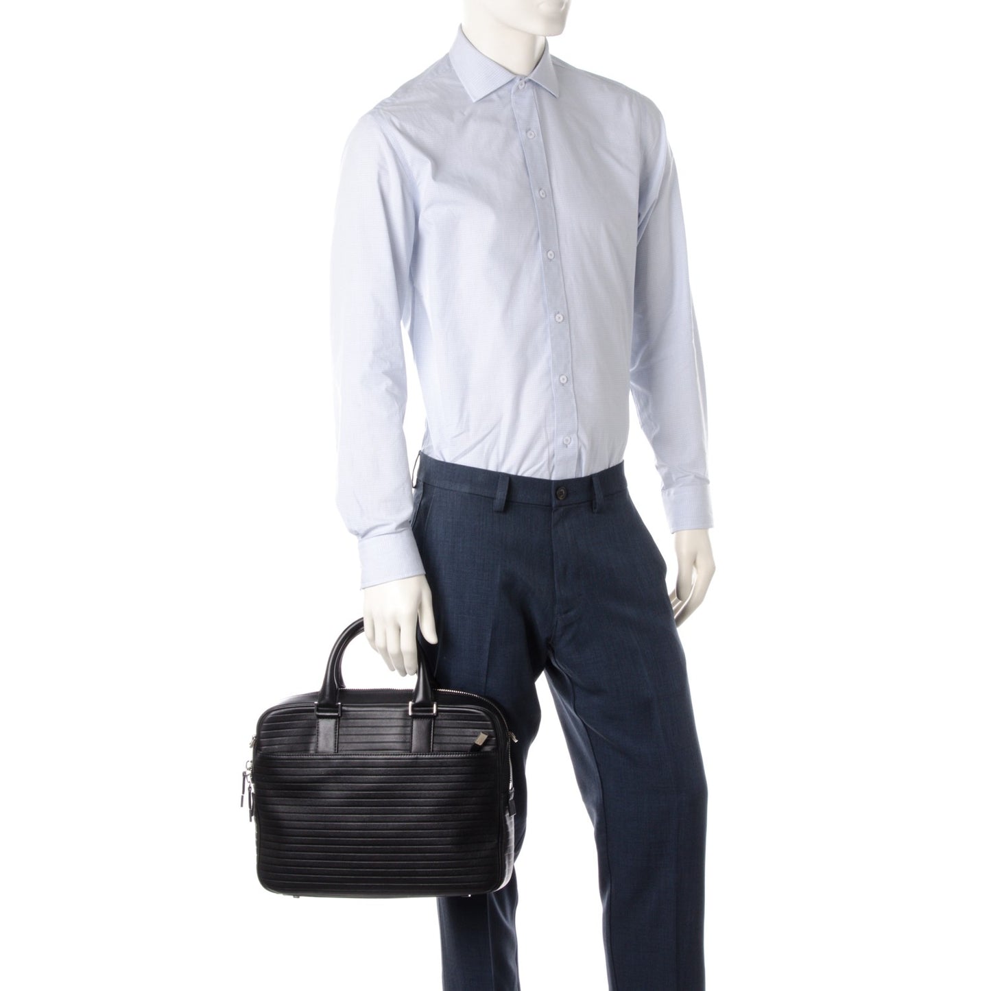 HOMME Calfskin Ribbed Briefcase Black