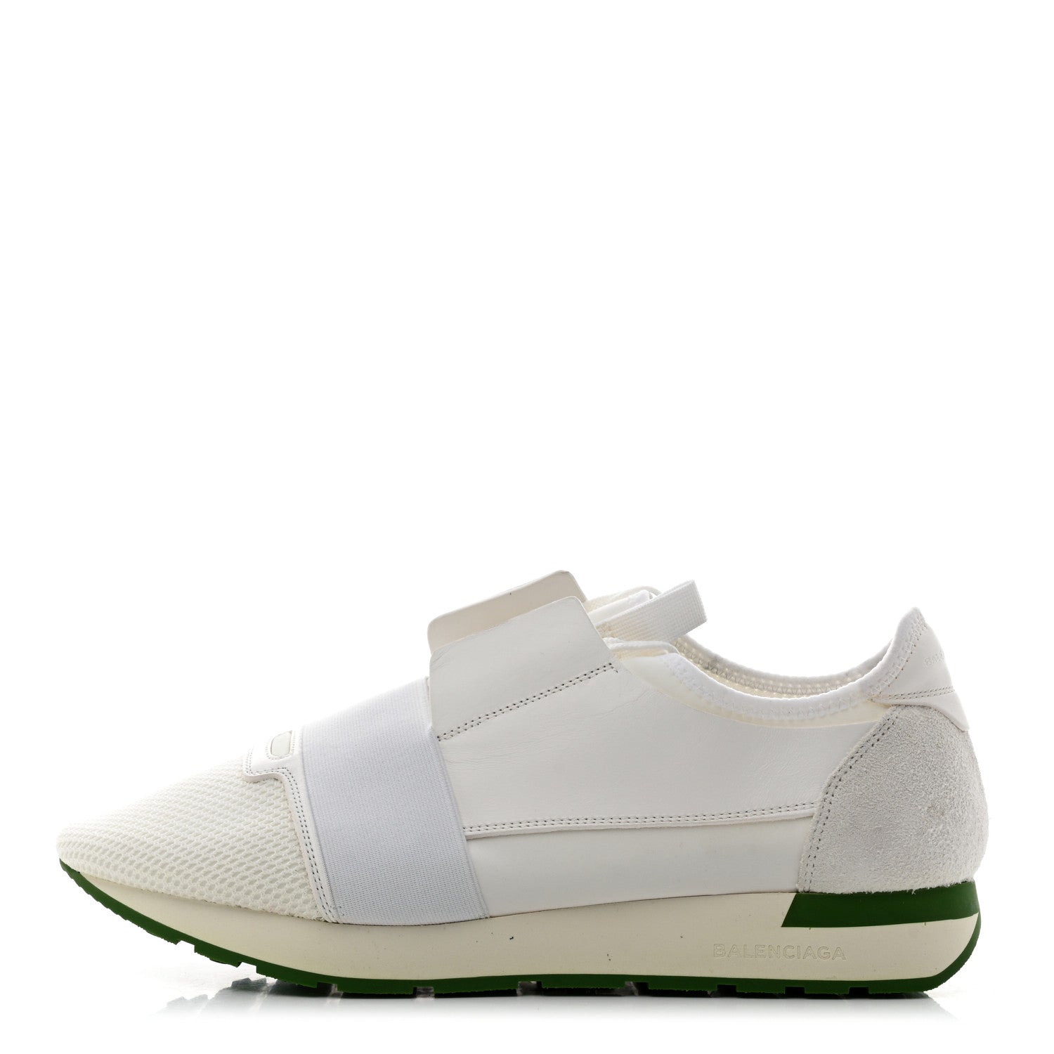 Balenciaga Calfskin Neoprene Mesh Suede Mens Race Runner Sneakers 44 White Green 1 of 9