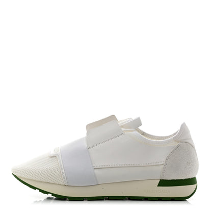 Balenciaga Calfskin Neoprene Mesh Suede Mens Race Runner Sneakers 44 White Green 1 of 9