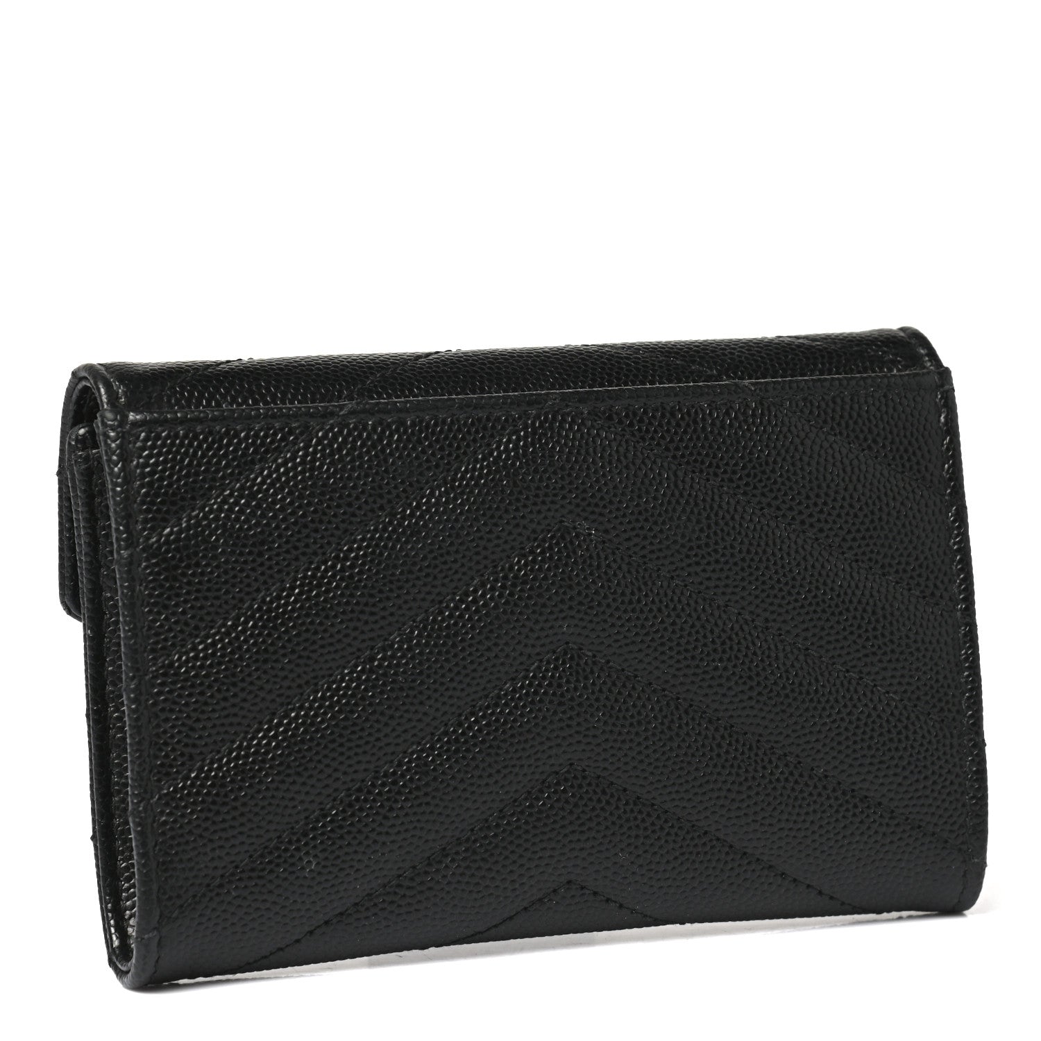 Saint Laurent Grain De Poudre Matelasse Chevron Small Monogram Envelope Wallet Black 3 of 7