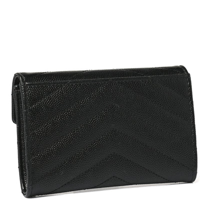Saint Laurent Grain De Poudre Matelasse Chevron Small Monogram Envelope Wallet Black 3 of 7