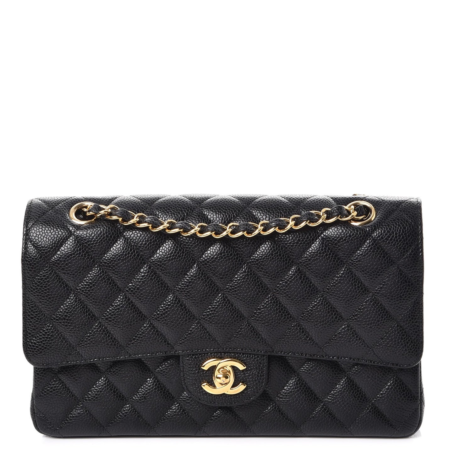 Caviar Quilted Medium Double Flap Black