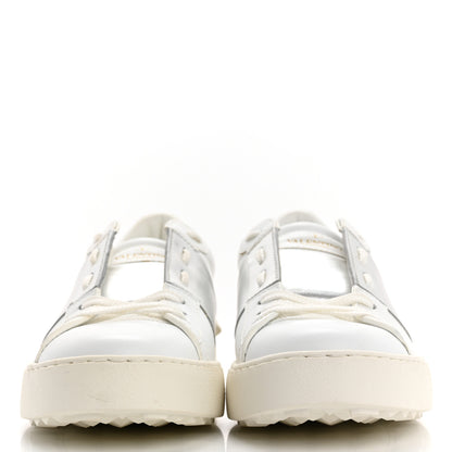 Valentino Garavani Calfskin Rockstud Open Sneakers 40 White Pewter 3 of 13