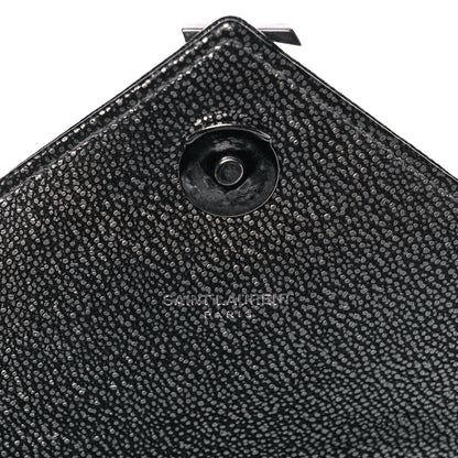 Saint Laurent Metallic Grain De Poudre Matelasse Chevron Monogram Medium College Bag Gunmetal 6 of 12