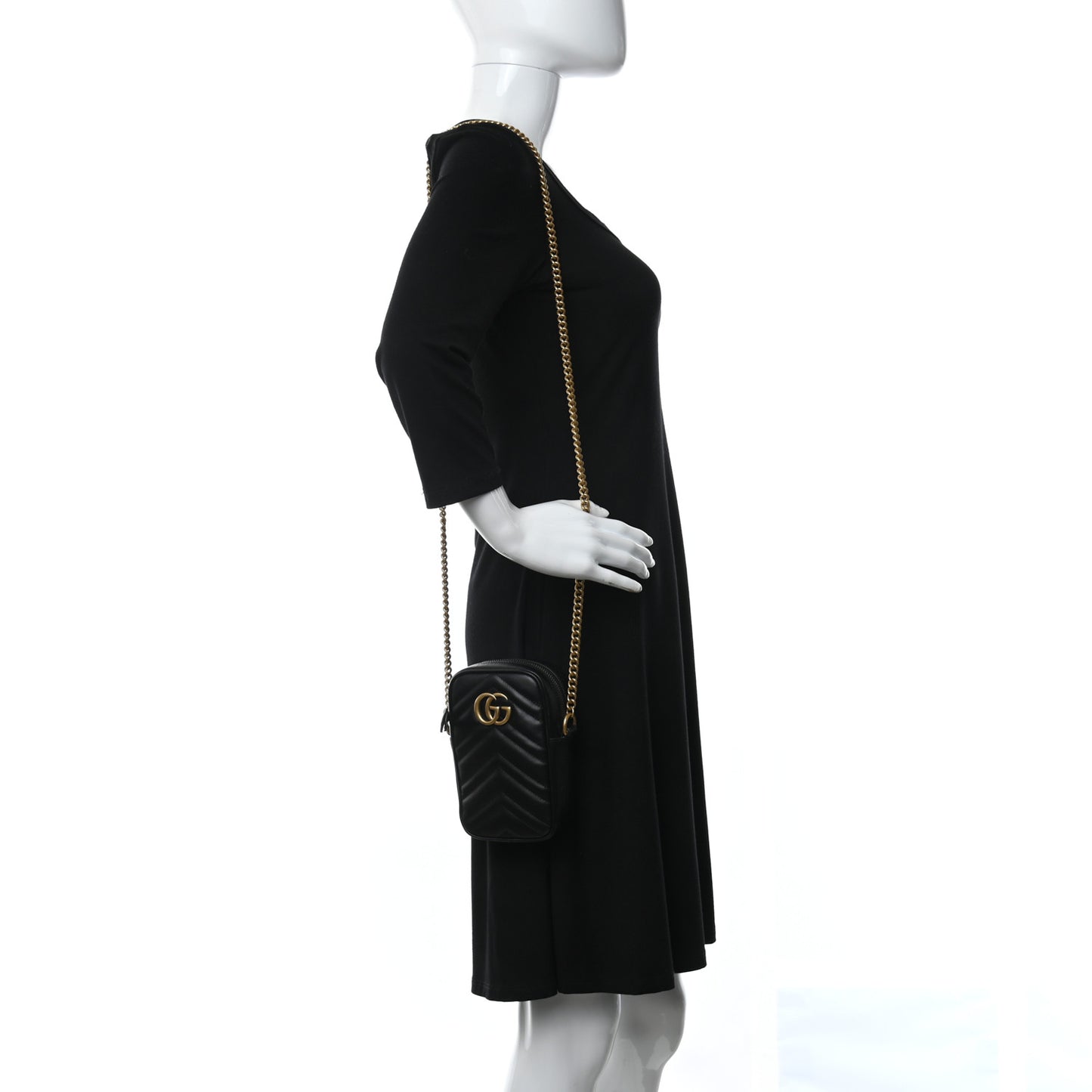 Calfskin Matelasse Mini GG Marmont Crossbody Bag Black