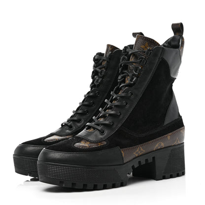 Louis Vuitton Suede Calfskin Monogram Laureate Platform Desert Boots 40 Black 3 of 7