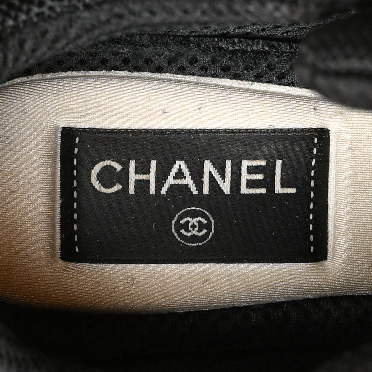 Chanel Mesh Suede Calfskin Grained Calfskin Womens CC Sneakers 37 White Black Beige Gold 9 of 11