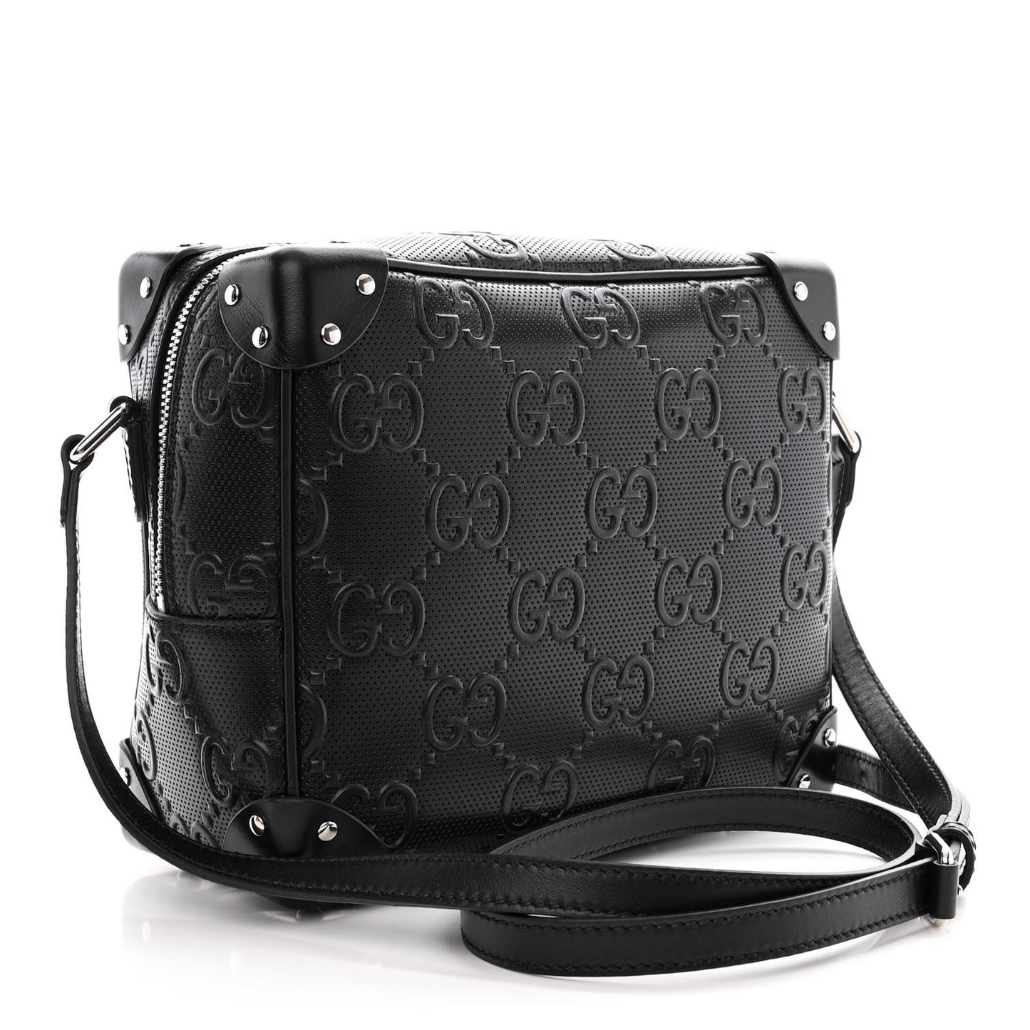 Calfskin GG Tennis Embossed Square Messenger Bag Black
