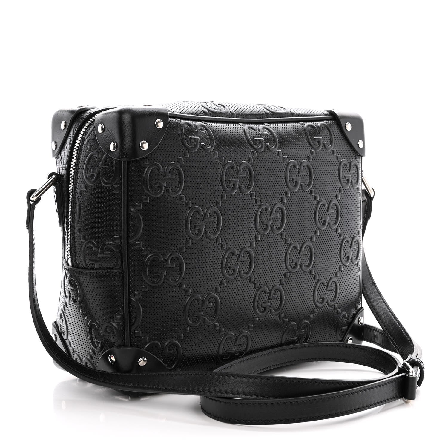 Gucci Calfskin GG Tennis Embossed Square Messenger Bag Black 3 of 10