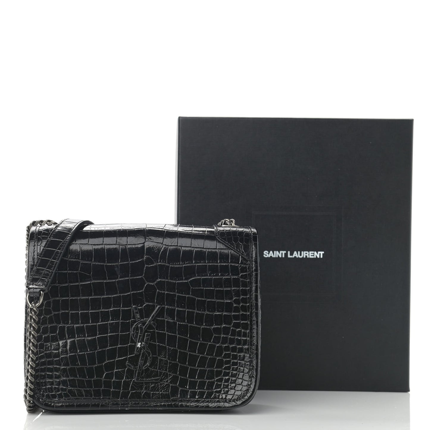 Crocodile Embossed Lambskin Matelasse Monogram Niki Chain Wallet Black