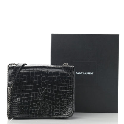 Saint Laurent Crocodile Embossed Lambskin Matelasse Monogram Niki Chain Wallet Black 14 of 14