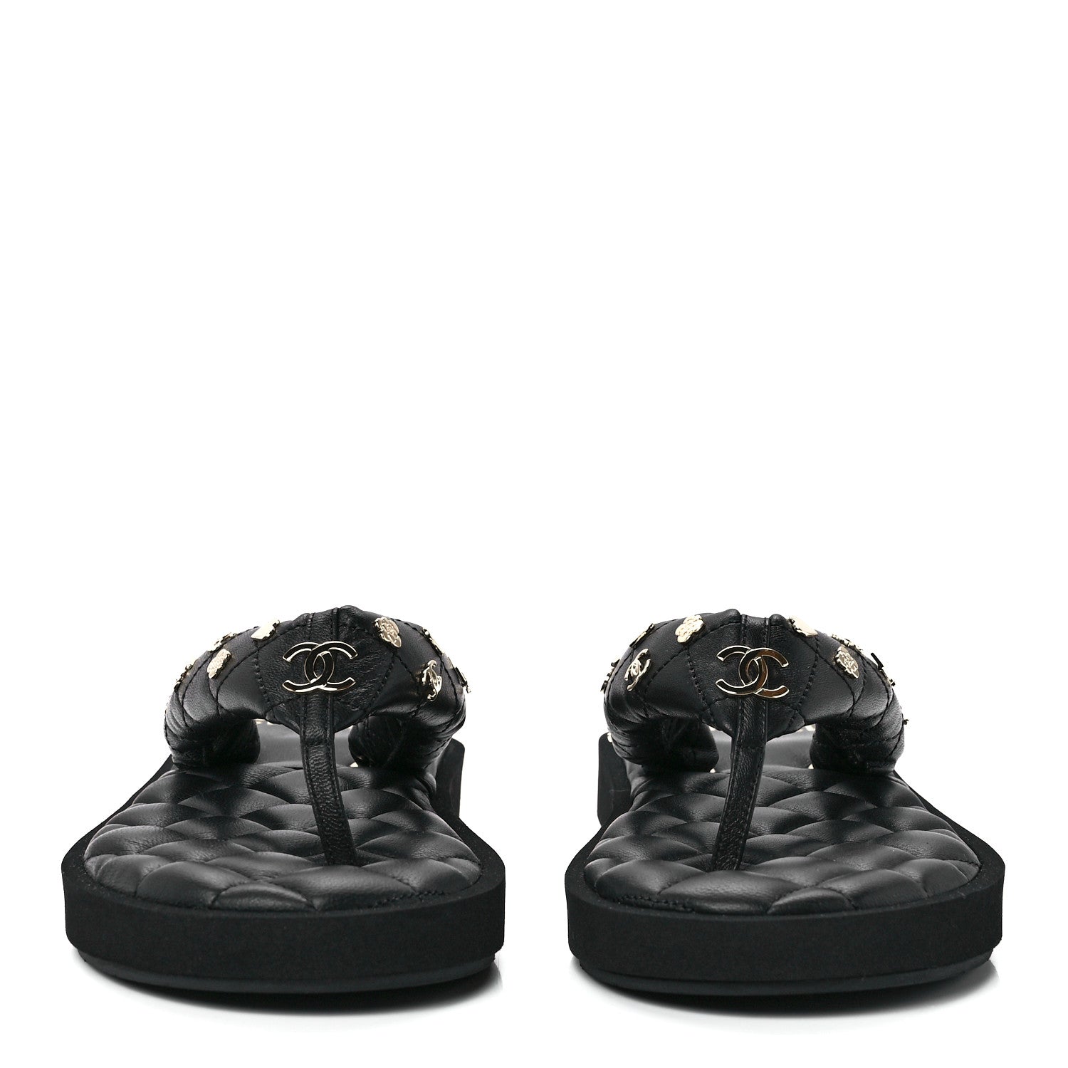 Chanel Lambskin Quilted Padded Charms Thong Sandals 39.5 Black 2 of 8