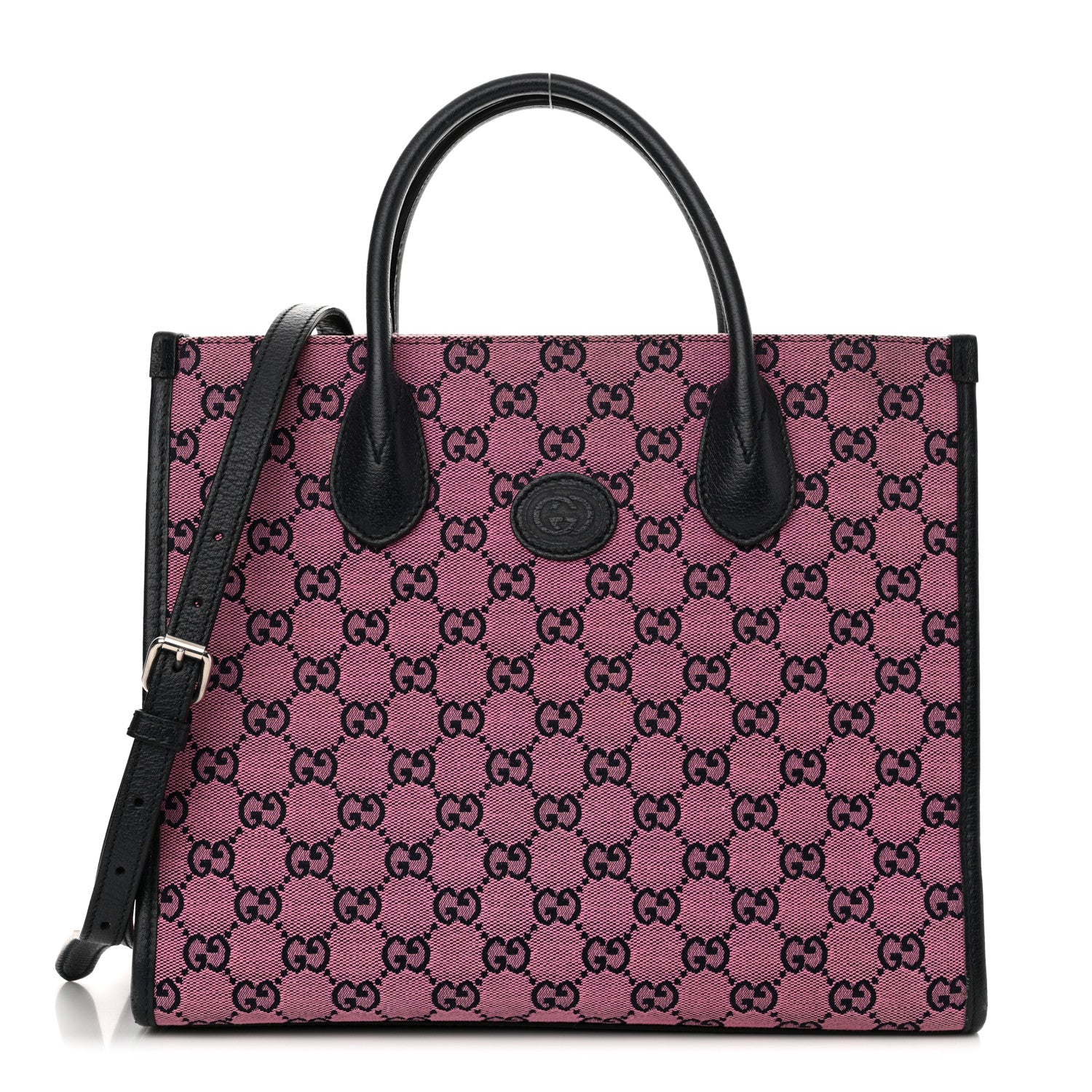 Gucci Monogram Multicolor Textured Dollar Calfskin Small Retro Interlocking G Tote Bag Pink Blue 1 of 14